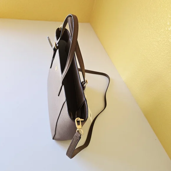 Tory Burch Emerson Top Zip Tote Moose Brown Saffiano Leather Crossbody Bag - Picture 10 of 16